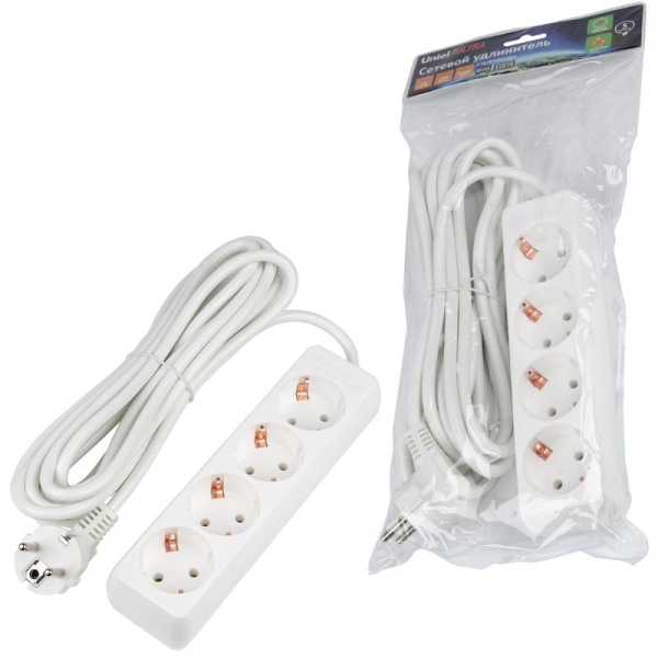 Удлинитель 4х5м с заземл. 16А Ultra S-GCU4-5 WHITE бел. Uniel UL-00010007