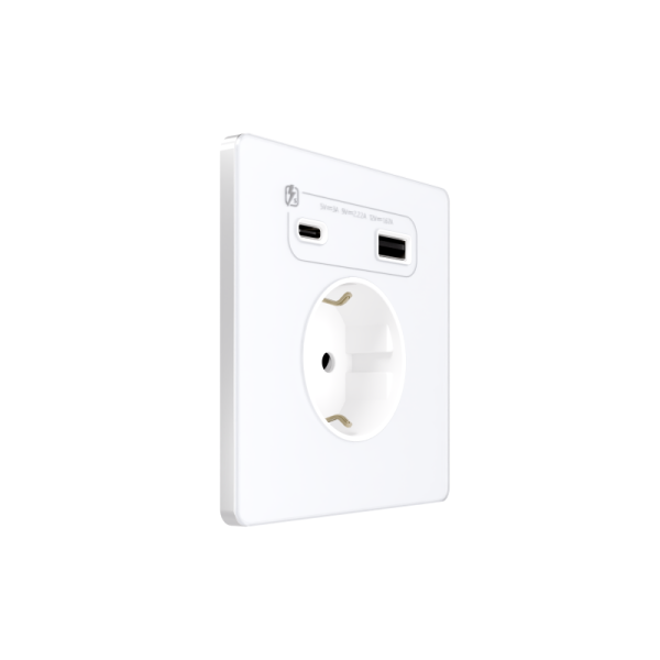 Розетка 1-м СП Systeme Infinity 16А IP20 250В с заземл. и заряд. устр. USB А+С 20Вт защ. шторки арктич. лед SE FSE000132