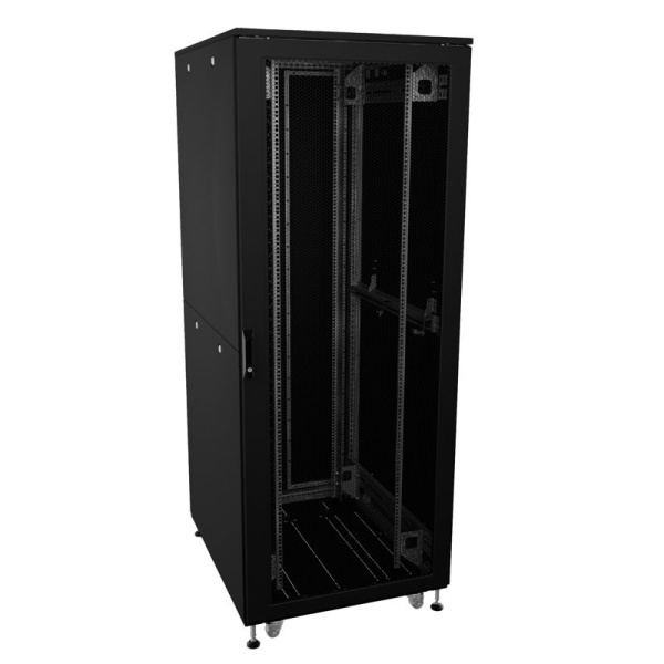 Шкаф напольный разобранный 19дюйм IT-CQE-N 42U 600х1200мм крыша с вырубкой дверь перф. и двойная перф. двойные боковые панели черн. RAL9005 DKC R5ITN42612FP1P2SB