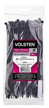 Хомут V02-1B-4.8х200-100 4.8х200 нейл. черн. (уп.100шт) Volsten 12963