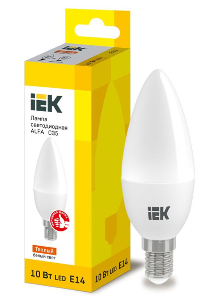 Лампа светодиодная ALFA 10Вт C35 свеча 3000К E14 230В IEK LLA-C35-10-230-30-E14