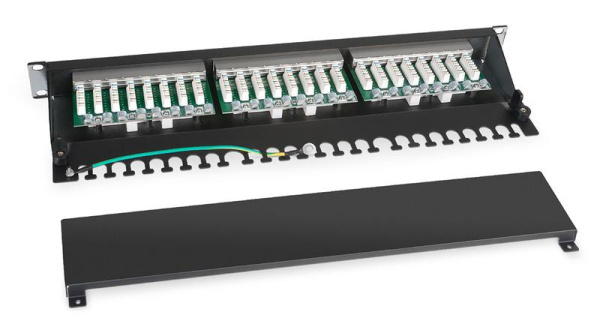 Патч-панель 19дюйм 1U 24 порта RJ45 кат.5E Dual IDC PL-24-Cat.5e-SH-Dual IDC полностью экранир. Cabeus 7002c