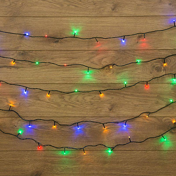 Гирлянда светодиодная "Твинкл Лайт" 10м 80LED мультиколор 5.7Вт 220-240В IP20 с контроллером 8 режимов провод ПВХ темн. зел. Neon-Night 303-049