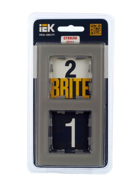 Рамка 2-м BRITE РУ-2-2-БрД стекло дым. IEK BR-M22-G-K30