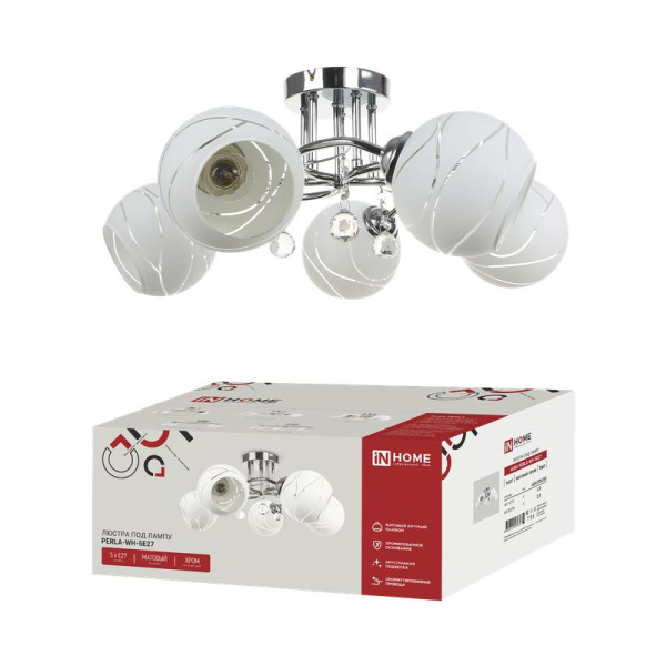 Светильник AURA PERLA-WH-5E27 585х585х250 потолочн. под лампу хром IN HOME 4690612058085