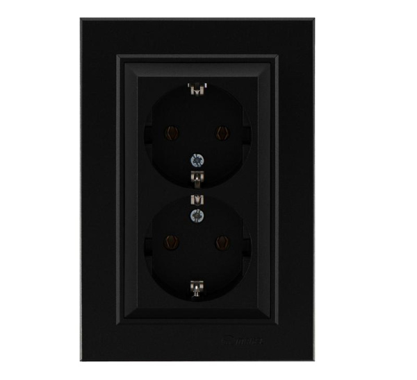 Розетка двойная с заземления Karea черн. Makel 56054082