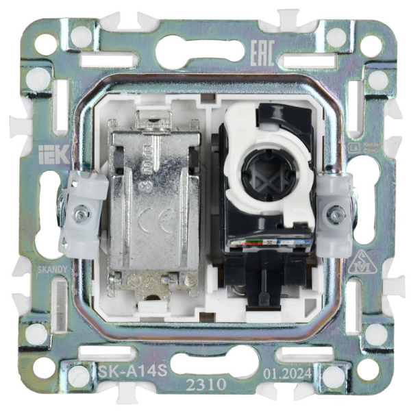 Розетка двойная TV+RJ45 кат.5E SKANDY SK-A14S серебр. IEK SK-AK20-1-K23