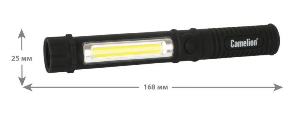 Фонарь-ручка LED51521 COB LED + 1Вт LED 3хR03 магнит клипса пластик. черн. (блист.) Camelion 13361