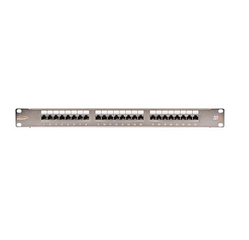 Патч-панель 19дюйм 1U 24 порта кат.6 (класс E) 250МГц RJ45/8P8C 110/KRONE T568A/B полный экран с органайзером метал. NIKOMAX NMC-RP24SE2-1U-MT