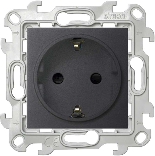 Розетка 1-м СП Simon 24 16А IP20 2P+E Schuko защ. шторки механизм графит Simon 2450432-038