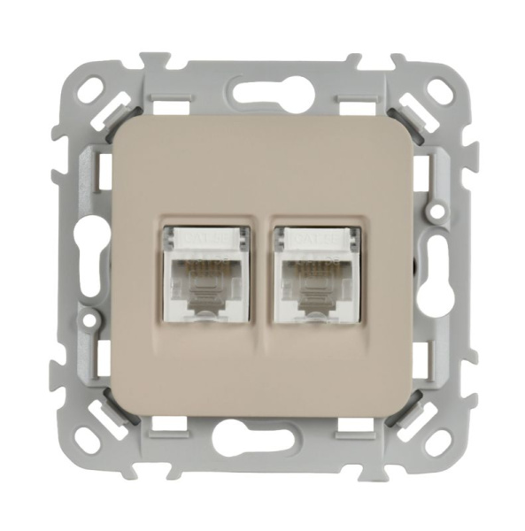 Розетка компьютерная 2-м СП FLITE РК5е-2-0-ФлЛ RJ45 кат.5E UTP механизм льняной IEK FI-K22-1-K88