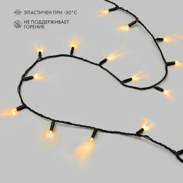 Гирлянда светодиодная "Нить" 10м 100LED желт. 10Вт 230В IP65 постоян. свечение провод ПВХ черн. (нужен шнур питания 303-500) Neon-Night 305-171