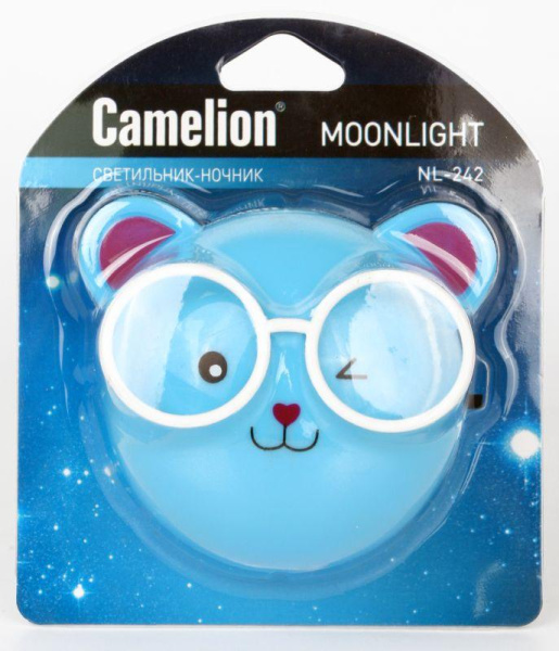 Светильник светодиодный NL-242 "Медведи очкарики" 220В ночник с выкл. син. Camelion 13817