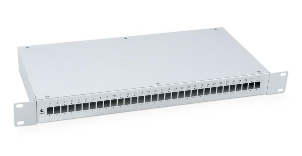 Кросс бокс оптический FO-19-32SC 19дюйм на 32 SC LC duplex со сплайс-кассетой и КДЗС без пигтейлов и проходных адаптеров Cabeus 7935c
