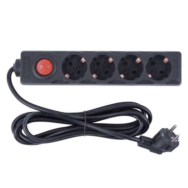 Удлинитель 4х3м с заземл. 16А Ultra S-GCU4-3B BLACK черн. Uniel UL-00010023