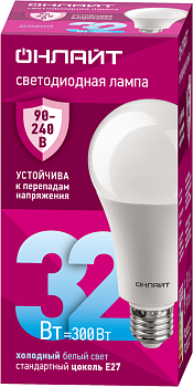 Лампа светодиодная 90 410 OLL-A70-32-230-6.5K-E27 32Вт грушевидная 6500К E27 90-240В PRO ОНЛАЙТ 90410