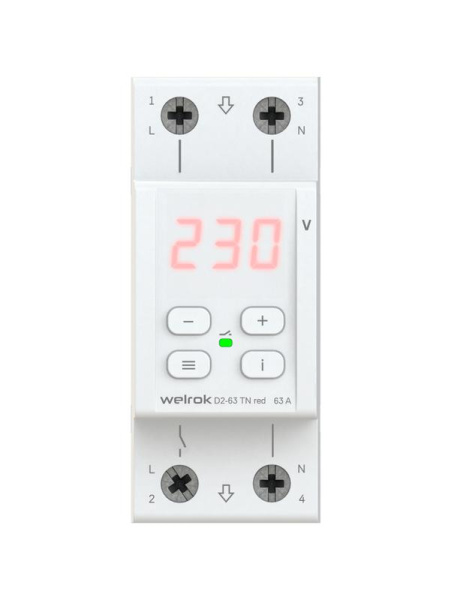 Реле напряжения D2-63 TN red (с транзитом нуля) Welrok 4660251141882
