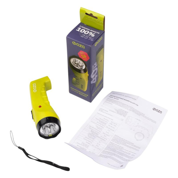 Фонарь аккумуляторный ручной AccuF2-L04-gn 4LED 2 режима: 100проц./25проц. аккум. 0.4А.ч выдвижная вилка индикатор зарядки зел. ФАZА 2857859