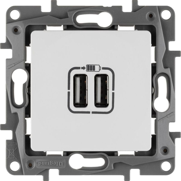 Розетка USB 2-м СП 2мод. Etika 240В/5В 2400мА механизм бел. IEK 672294
