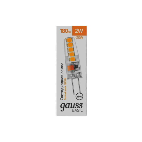 Лампа светодиодная Basic G4 2Вт 3000К 180лм AC220-240В силикон GAUSS 1169712