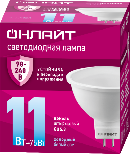 Лампа светодиодная 90 434 OLL-MR16-11-230-6.5K-GU5.3 11Вт 6500К GU5.3 90-240В PRO ОНЛАЙТ 90434
