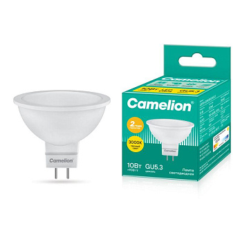 Лампа светодиодная LED10-JCDR/830/GU5.3 10Вт рефлектор матовая 3000К тепл. бел. GU5.3 220В Camelion 13684