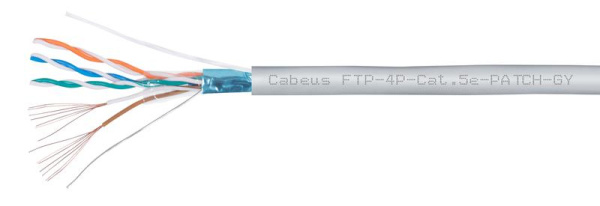 Кабель витая пара F/UTP кат.5E 4х2х26AWG patch PVC нг(А)-LS FTP-4P-Cat.5e-PATCH-GY сер. (уп.305м) Cabeus 7202c