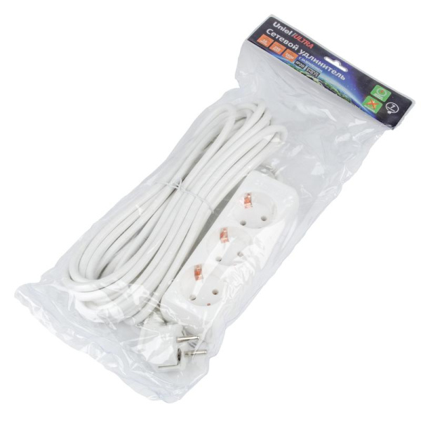 Удлинитель 3х7м с заземл. 16А Ultra S-GCU3-7 WHITE бел. Uniel UL-00010003
