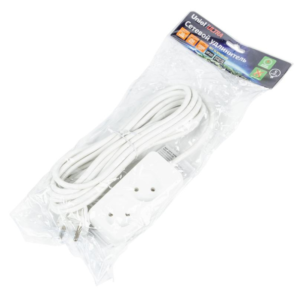 Удлинитель 2х5м без заземл. 10А Ultra S-CU2-5 WHITE бел. Uniel UL-00009978