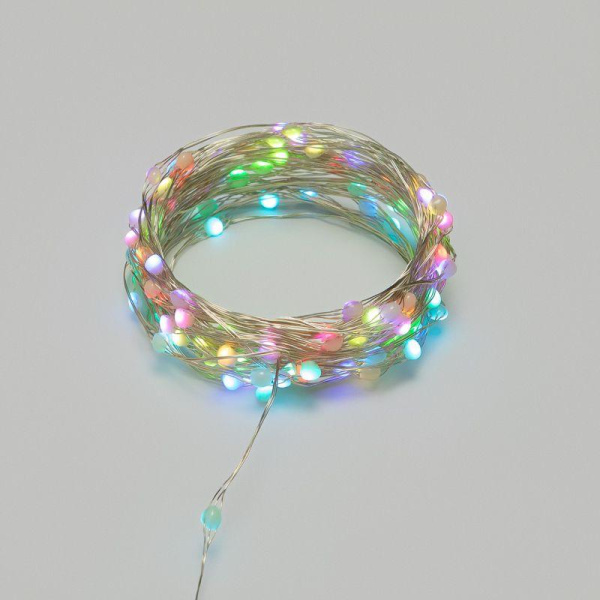 Гирлянда "Роса" 10м 100LED RGB IP44 с пультом 8 режимов элементы питания 3хAA Neon-Night 303-259