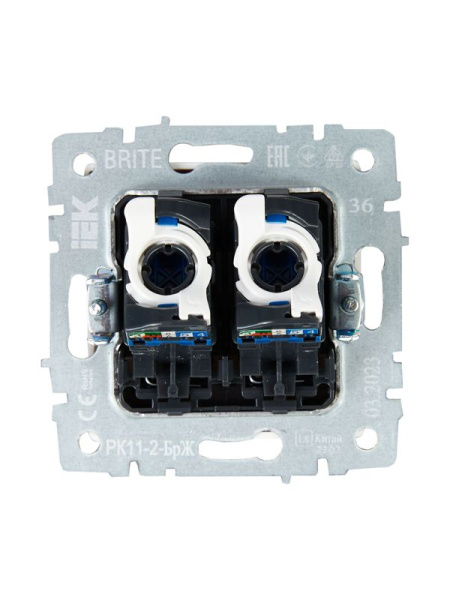 Розетка компьютерная двойн. СП RJ45 кат.6 BRITE РК11-2-БрЖ механизм жемчуж. IEK BR-K20-2-K36