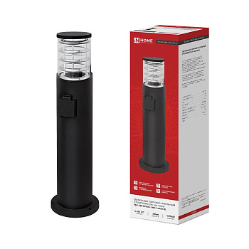 Светильник ТБУ ART-RP600-1WO-1хA60-BL IP54 600мм уличный напольн. розетка с заземл. контактом черн. IN HOME 4690612061818
