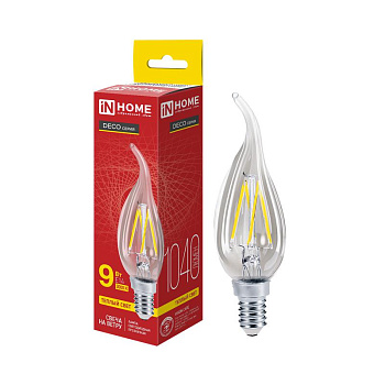 Лампа светодиодная LED-СВЕЧА НА ВЕТРУ-deco 9Вт свеча на ветру прозрачная 3000К тепл. бел. E14 1040лм 230В IN HOME 4690612026220