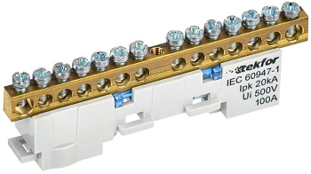 Шина TEKFOR N "ноль" неизол. на универс. держ. 6х9-14-С IEK TF-NN10-14-DL-K07
