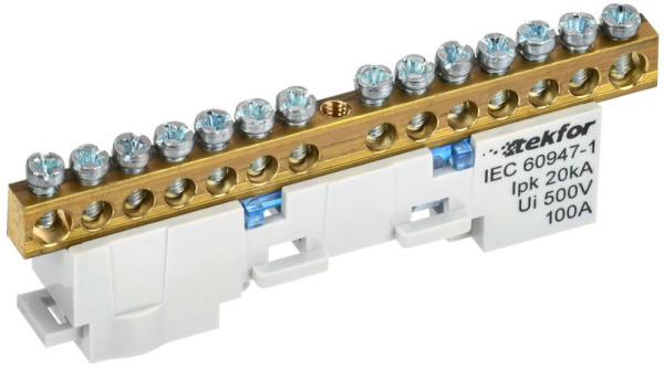 Шина TEKFOR N "ноль" неизол. на универс. держ. 6х9-14-С IEK TF-NN10-14-DL-K07