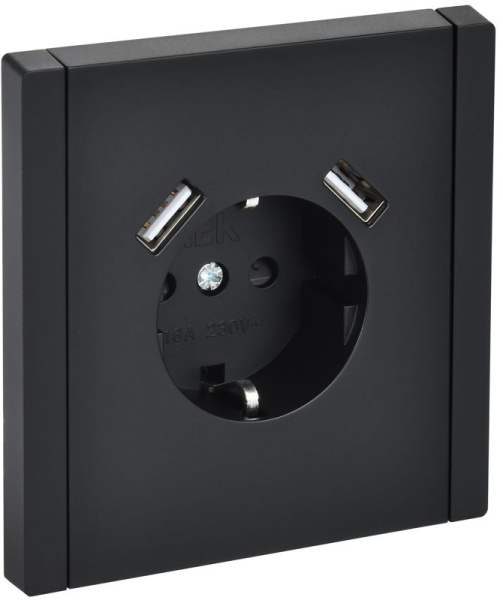 Розетка FORTE&PIANO FP145 16А USB A+A 3.1А с заземл. защ. шторки винт. крепл. черн. IEK FP-R14-16-U21-D31-K02