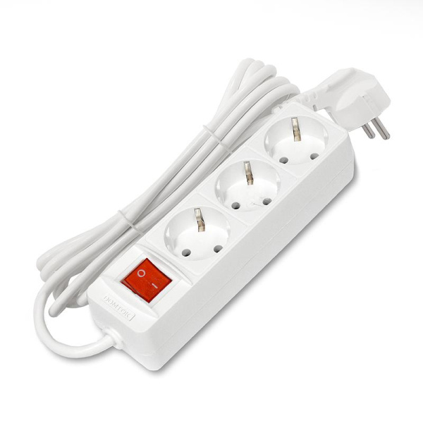 Удлинитель 3х3м с заземл. 16А IP20 3.5кВт ПВС 3х1 с выкл. бел. DOMTOK 2381