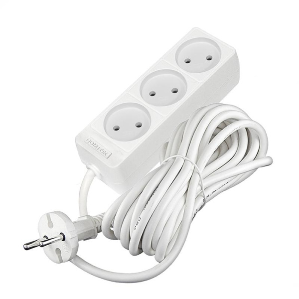 Удлинитель 3х7м без заземл. 10А IP20 2.2кВт ПВС 2х1 бел. DOMTOK 2353