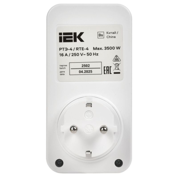 Розетка-таймер электронный РТЭ-4 16А IP20 с USB 15мин 8ч бел. IEK ERT12-1-16-O-15-2-20-K01