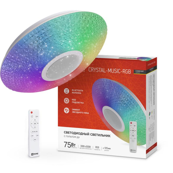 Светильник светодиодный COMFORT CRYSTAL-MUSIC-RGB 75Вт 3000-6500К 6000лм 230В 505х125мм с пультом ДУ IN HOME 4690612044569