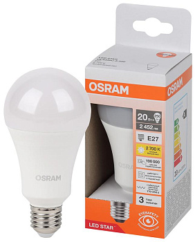 Лампа светодиодная LSCLA250 20W/827 230VFR LED Star 20Вт 2700К тепл. бел. E27 2452лм A угол пучка 180град. 170-250В (замена 250Вт) матов. пластик OSRAM 4058075695474