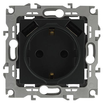 Розетка 16А 250В 2P+E с 2хUSB 5В-3А защ. шторки Эра12 антрацит 12-4109-05 ЭРА Б0047844