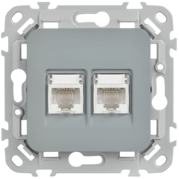 Розетка компьютерная 2-м СП FLITE РК5е-2-0-ФлС RJ45 кат.5E UTP механизм сер. IEK FI-K22-1-K03