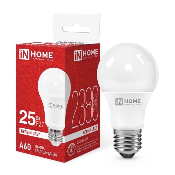 Лампа светодиодная LED-A60-VC 25Вт 4000К E27 2380лм 230В IN HOME 4690612062051