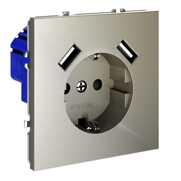 Розетка 1-м СП S70 16А с USB A+A с заземл. защ. шторки механизм шелк Voltum VLS040404