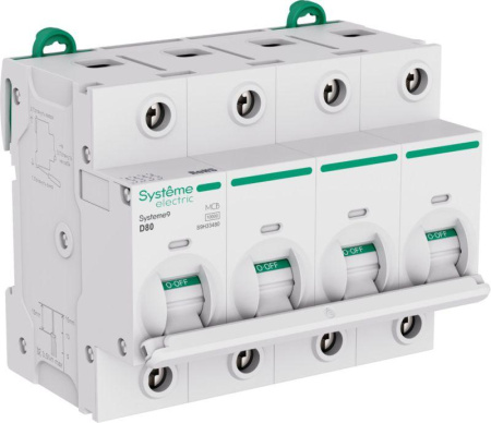 Выключатель автоматический 4п D 80А 10кА Systeme9 400В 27мм SE S9H33480