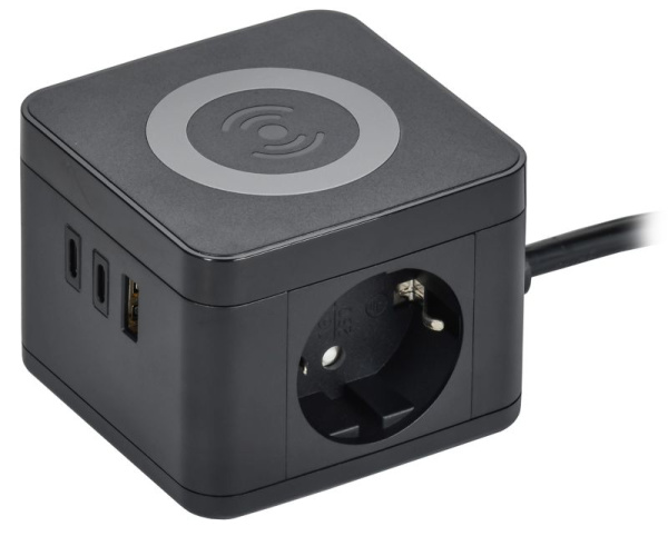 Удлинитель 2х1.3м 16А IP20 Qi У02К 10Вт USB A+C 3х1 черн. DOMINIC IEK DN-YP31-16-02-01-ZKU-K02