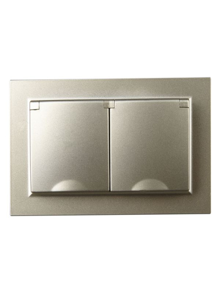 Розетка 2-м СП BRITE РСбш12-3-44-БрШ 16А в сборе IP44 с крышкой шампань IEK BR-R26-16-44-K37-F