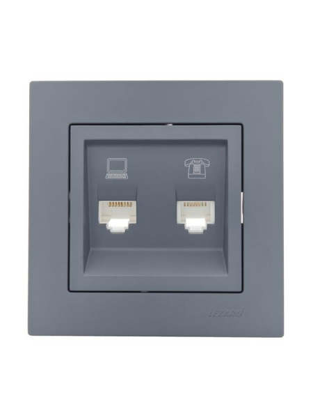 Розетка компьютерная + телефонная 2-м СП Vesna механизм графит LEZARD 742-3488-143