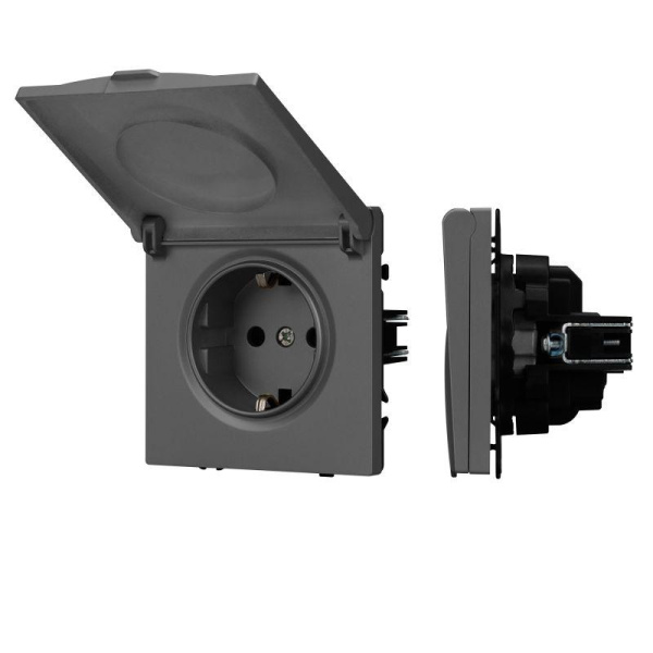 Розетка 1-м СП SCT-NOBE-MCP-SFPL-GR 16А IP44 230В влагозащ. механизм Arlight 054283